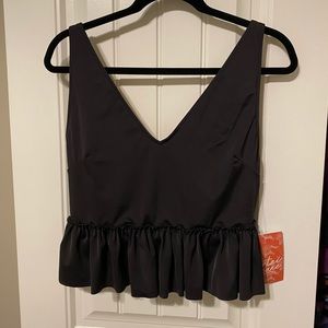 Kortni Jeans V Neck Top | Black, size XL